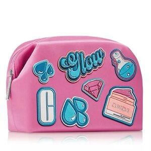 Clinique Bubblegum Pink Makeup Bag Cosmetic Pouch “Glow”